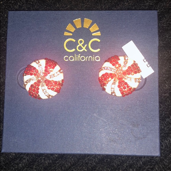 C&C Peppermint Swirl Crystal Candy Stud Earrings - Picture 6 of 9
